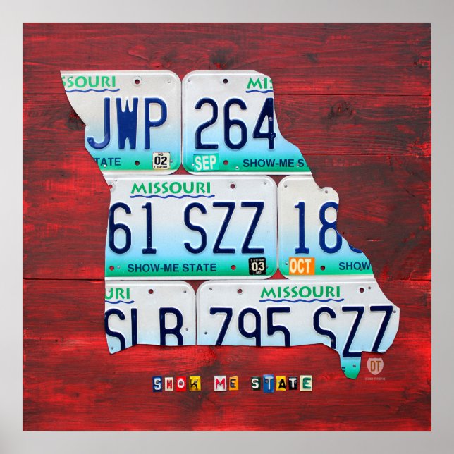 Affiches Carte des plaques de licence du Missouri (Devant)