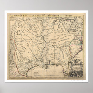 Affiches Carte des premiers États-Unis par Senex 1721