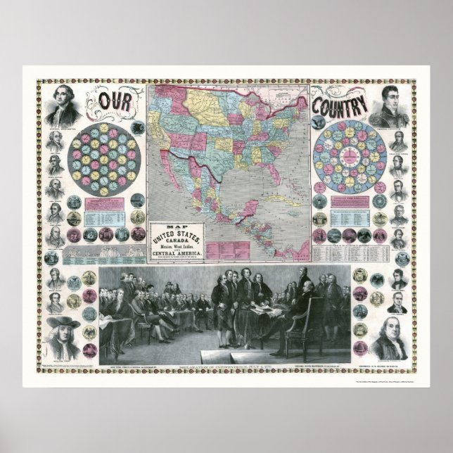 Affiches Carte des présidents américains - 1859 (Devant)