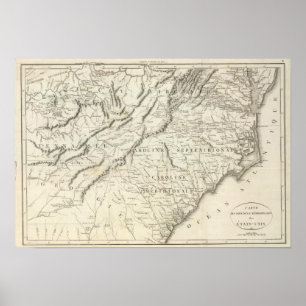 Affiches Carte des provinces du sud des Etats-Unis