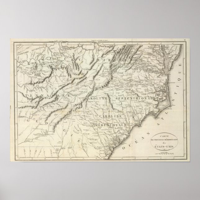 Affiches Carte des provinces du sud des États-Unis (Devant)