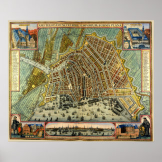 Affiches Carte des rues antiques d'Amsterdam, Pays-Bas