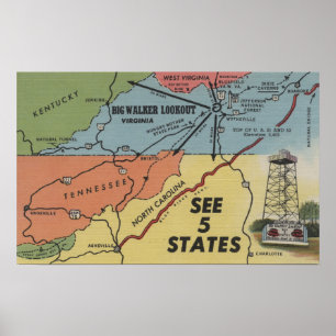 Affiches Carte détaillée de 5 états - grande surveillance