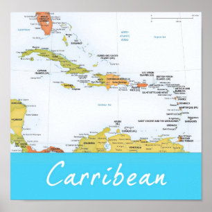 Affiches Carte détaillée des Caraïbes