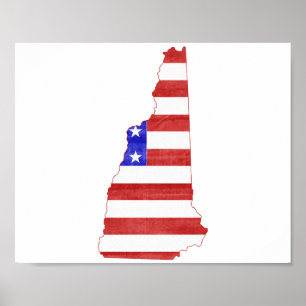 Affiches Carte d'état de silhouette de drapeau du New