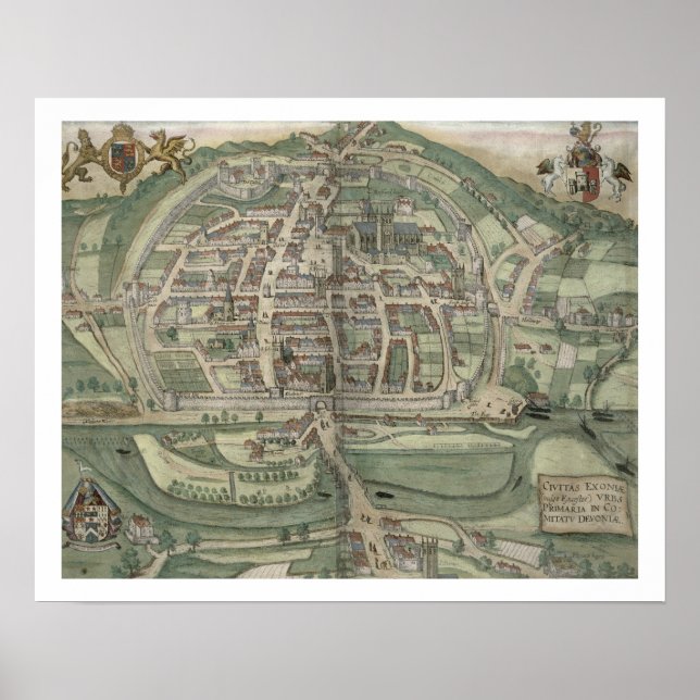 Affiches Carte d'Exeter, de 'Civitates Orbis Terrarum' par (Devant)