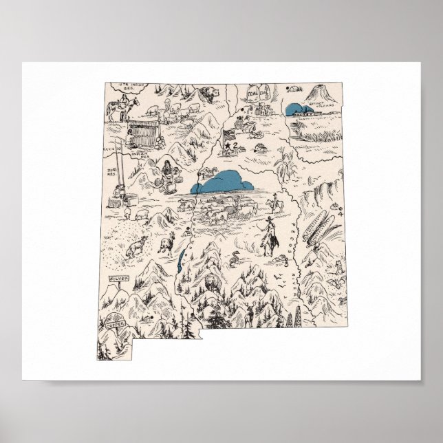 Affiches Carte d'image Vintage du Nouveau-Mexique (Devant)