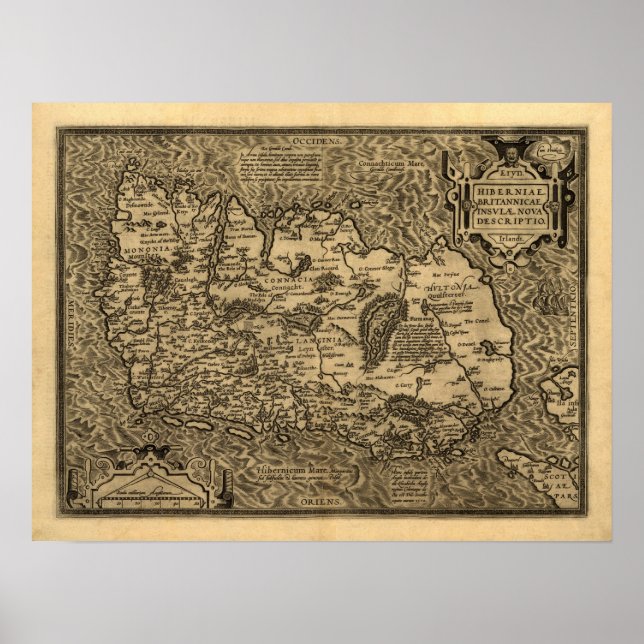 Affiches Carte d'Irlande d'Ortelius (1598) (Devant)