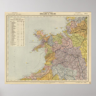 Affiches Carte du bassin hydrographique Angleterre, Pays de