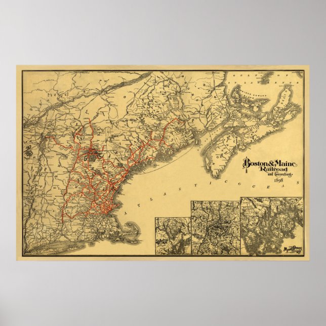 Affiches Carte du chemin de fer Boston et Maine 1898 (Devant)