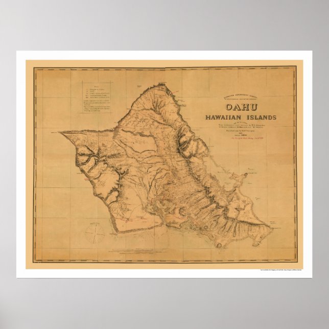Affiches Carte du chemin de fer d'Oahu Hawaii 1881 (Devant)