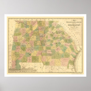 Affiches Carte du chemin de fer Georgia & Alabama 1839