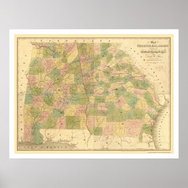 Affiches Carte du chemin de fer Georgia & Alabama 1839 (Devant)