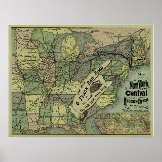 Affiches Carte du chemin de fer New York Central et Hudson  (Devant)