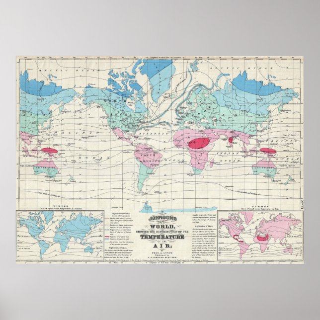 Affiches Carte du climat mondial vintage (1870) (Devant)