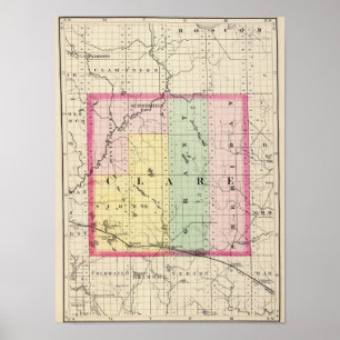 Affiches Carte du comté de Clare, Michigan