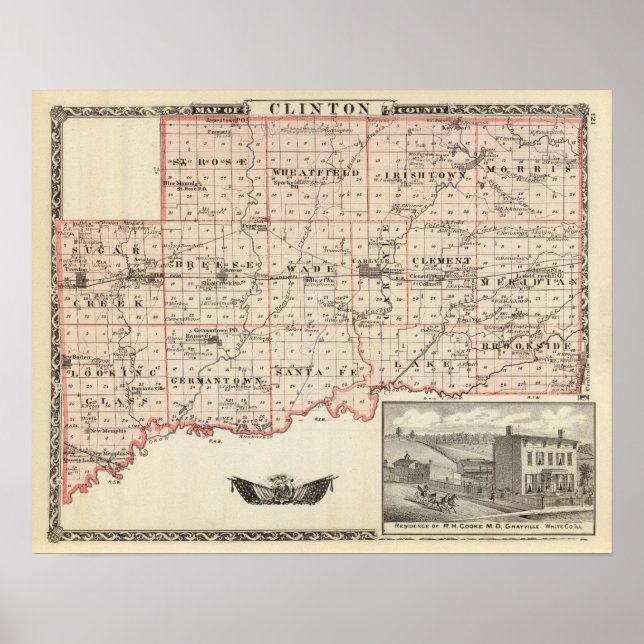 Affiches Carte du comté de Clinton (Devant)