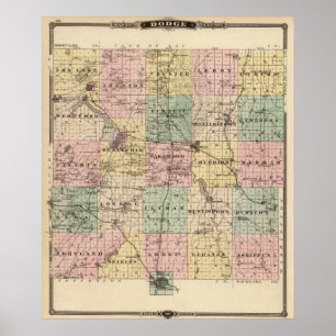 Affiches Carte du comté de Dodge, État du Wisconsin