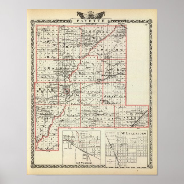 Affiches Carte du comté de Fayette, Mt Vernon et McLeansbor (Devant)