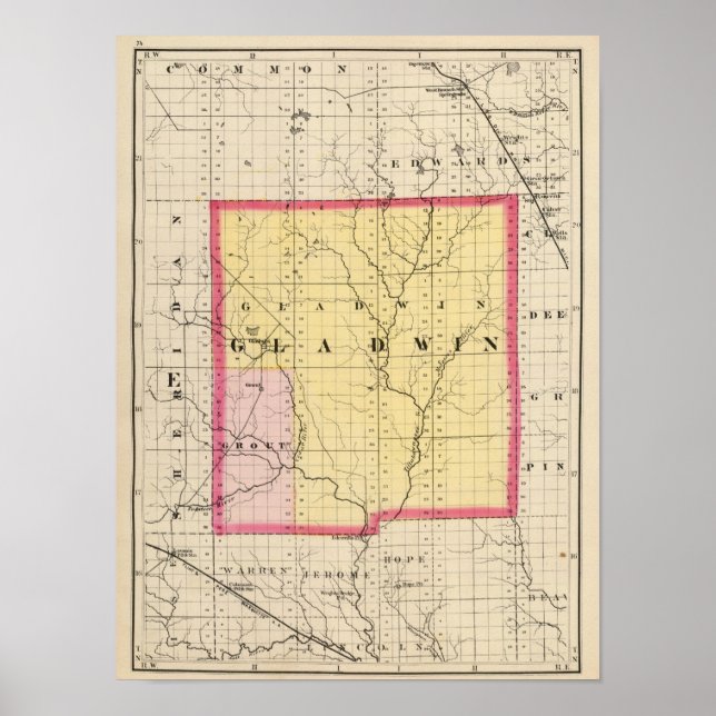 Affiches Carte du comté de Gladwin, Michigan (Devant)