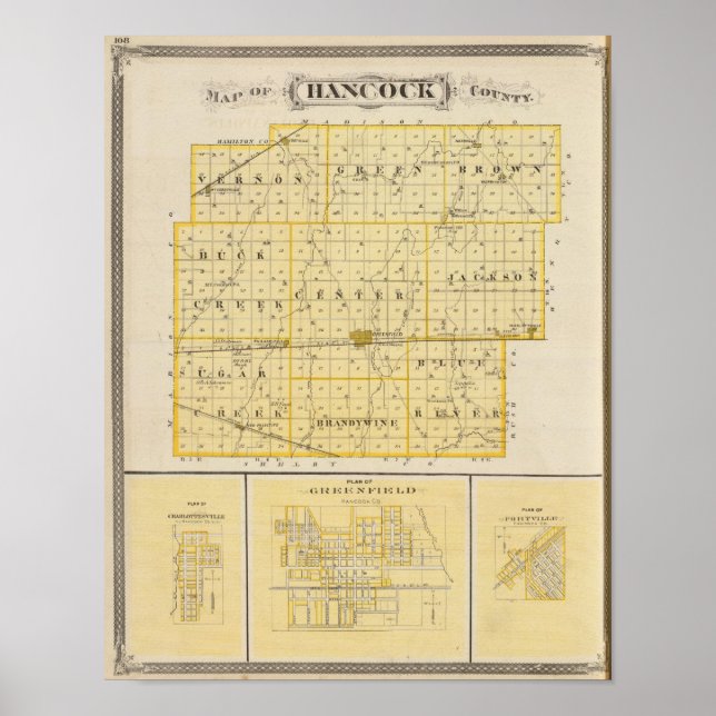 Affiches Carte du comté de Hancock avec Charlottesville (Devant)