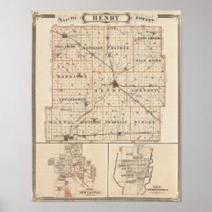 Affiches Carte du comté de Henry avec le nouveau château,