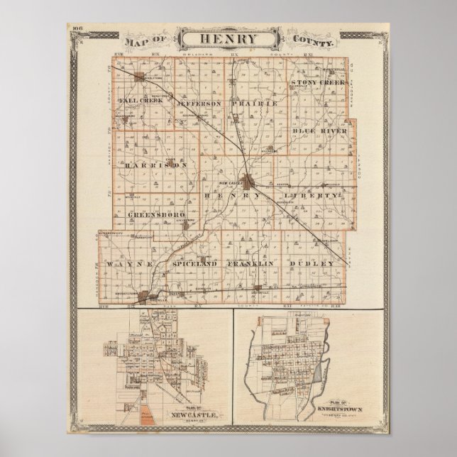 Affiches Carte du comté de Henry avec le nouveau château, K (Devant)