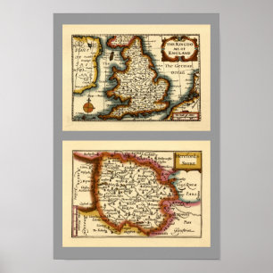 Affiches Carte du comté de Herefordshire, Angleterre