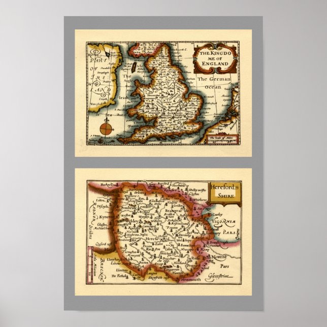 Affiches Carte du comté de Herefordshire, Angleterre (Devant)