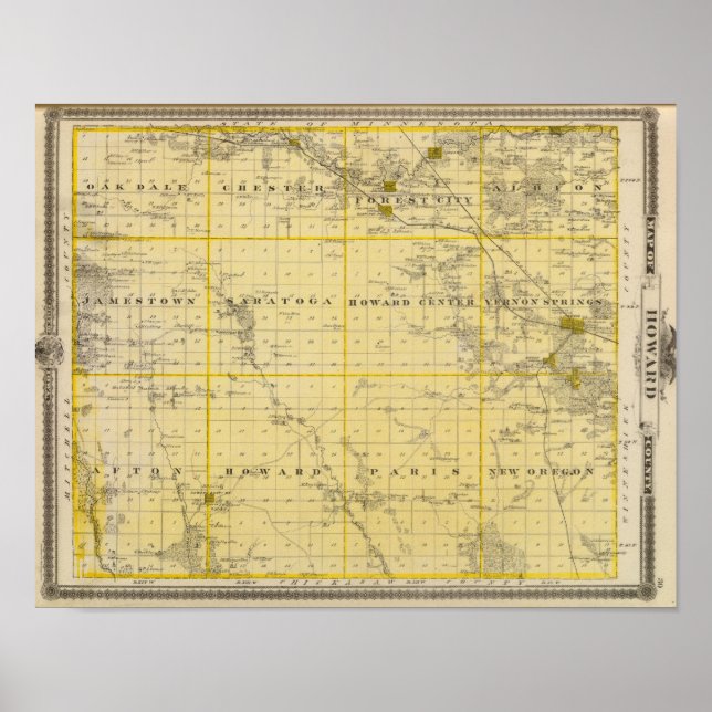 Affiches Carte du comté de Howard, État de l'Iowa (Devant)