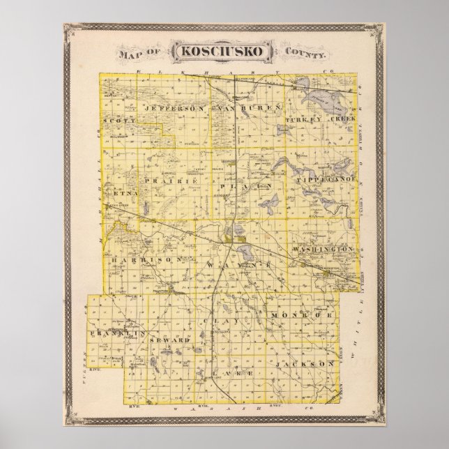 Affiches Carte du comté de Kosciusko (Devant)