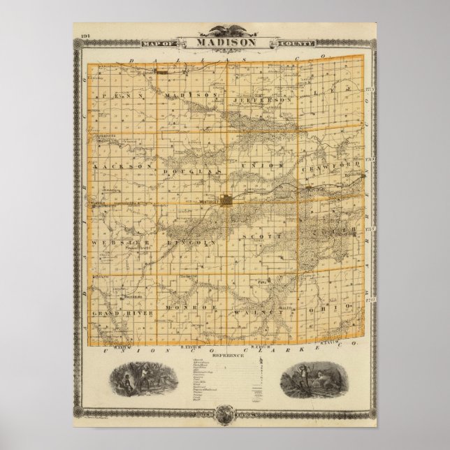 Affiches Carte du comté de Madison, État de l'Iowa (Devant)