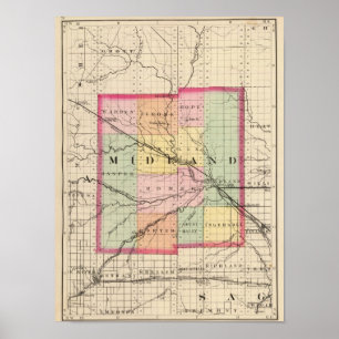 Affiches Carte du comté de Midland, Michigan