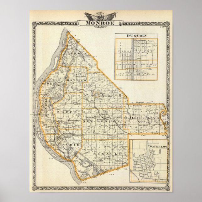 Affiches Carte du comté de Monroe, DuQuoin et Waterloo (Devant)