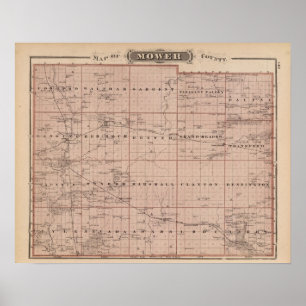 Affiches Carte du comté de Mower, Minnesota