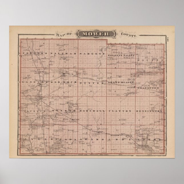 Affiches Carte du comté de Mower, Minnesota (Devant)