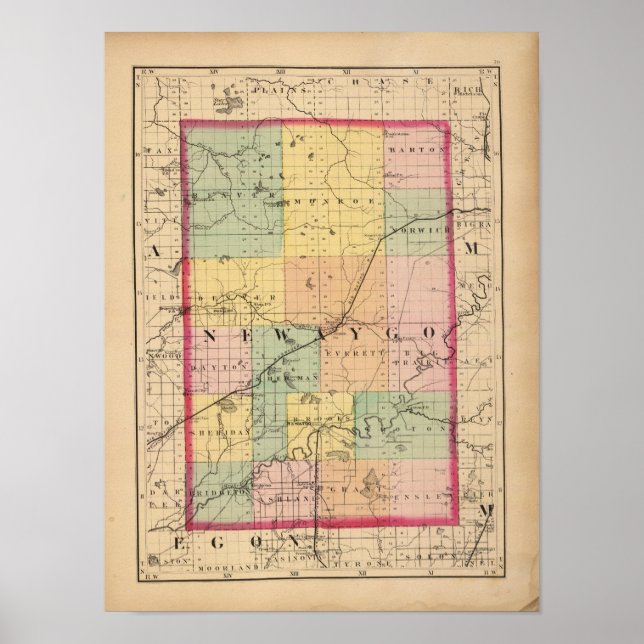 Affiches Carte du comté de Newaygo, Michigan (Devant)