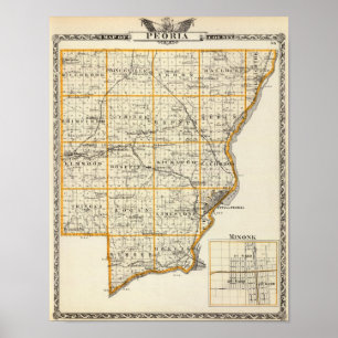 Affiches Carte du comté de Peoria et de Minonk