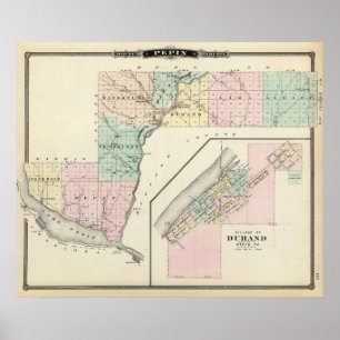 Affiches Carte du comté de Pepin et du village de Durand