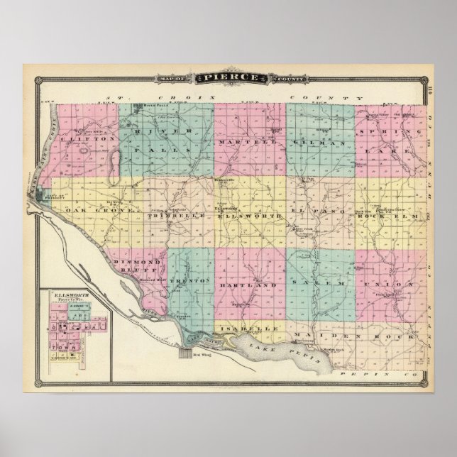 Affiches Carte du comté de Pierce et Ellsworth (Devant)