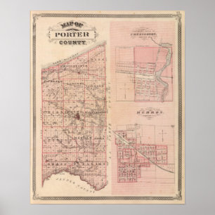 Affiches Carte du comté de Porter avec Chesterton, Hebron
