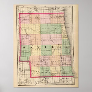 Affiches Carte du comté de Sanilac, Michigan