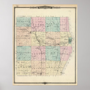Affiches Carte du comté de Sheboygan, État du Wisconsin
