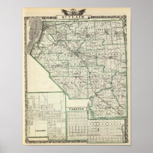 Affiches Carte du comté de St Clair, Liban et Carlyle