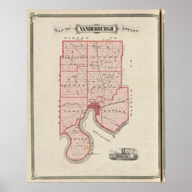 Affiches Carte du comté de Vanderburgh (Devant)