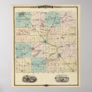 Affiches Carte du comté de Walworth, État du Wisconsin