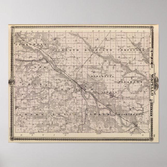 Affiches Carte du comté de Wapello, État de l'Iowa (Devant)