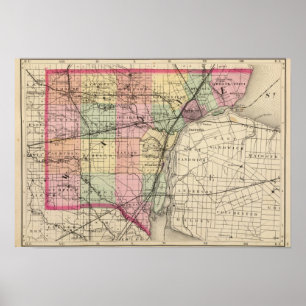 Affiches Carte du comté de Wayne, Michigan