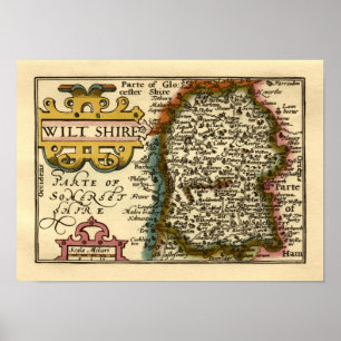 Affiches Carte du comté de Wiltshire, Angleterre