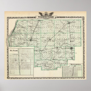 Affiches Carte du comté de Woodford, d'El Paso et de